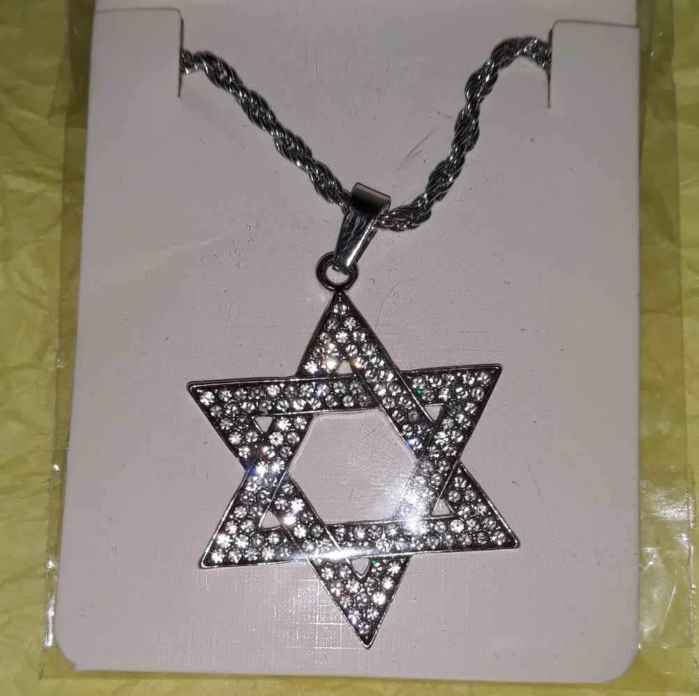 NEW Silver Star of David Megan Pendant Necklace 18k white gold pl over ss NWT